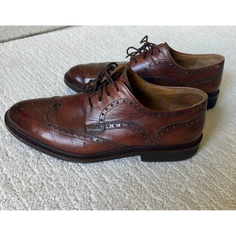 Magnanni Mens‎ Brown Leather Wingtip Brogue Oxford Shoes Vibram Sole 10 M Cognac